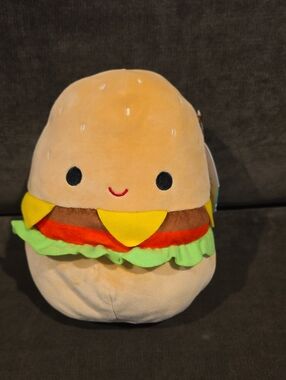 Plush Burger Carl Squishmallow Style Toy - Beige with Yellow & Green Accents